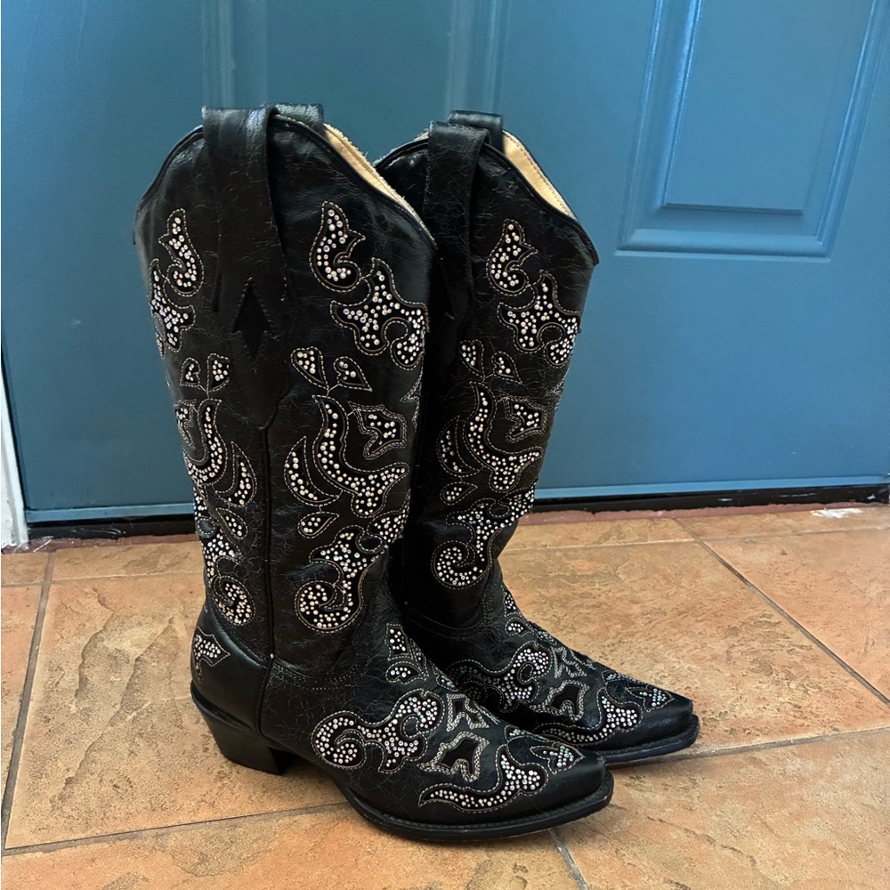 Corral Black and Silver Embellished Women's Cowboy Boots